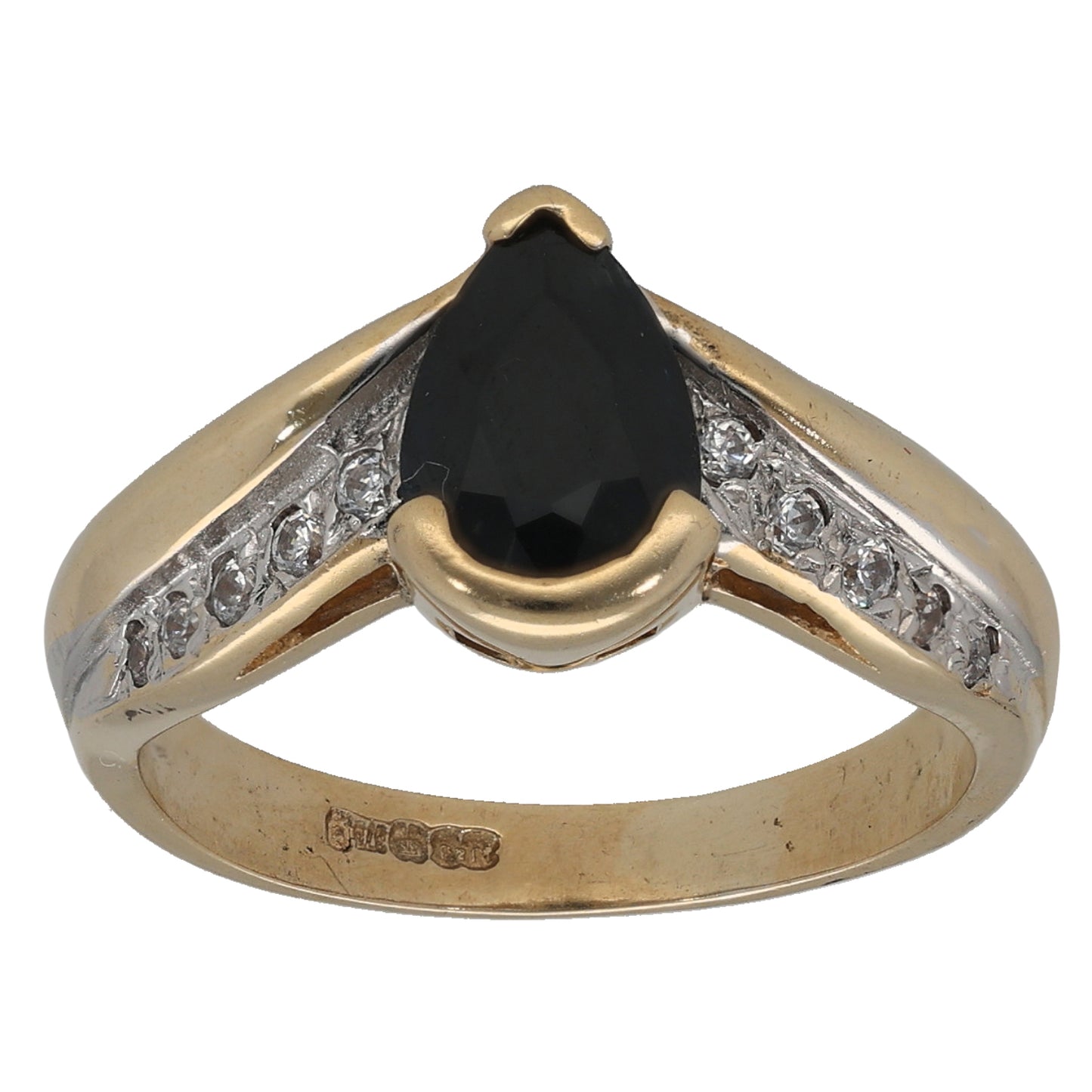 9ct Gold Sapphire & Cubic Zirconia Single Stone Ring with Accent Stones Size M