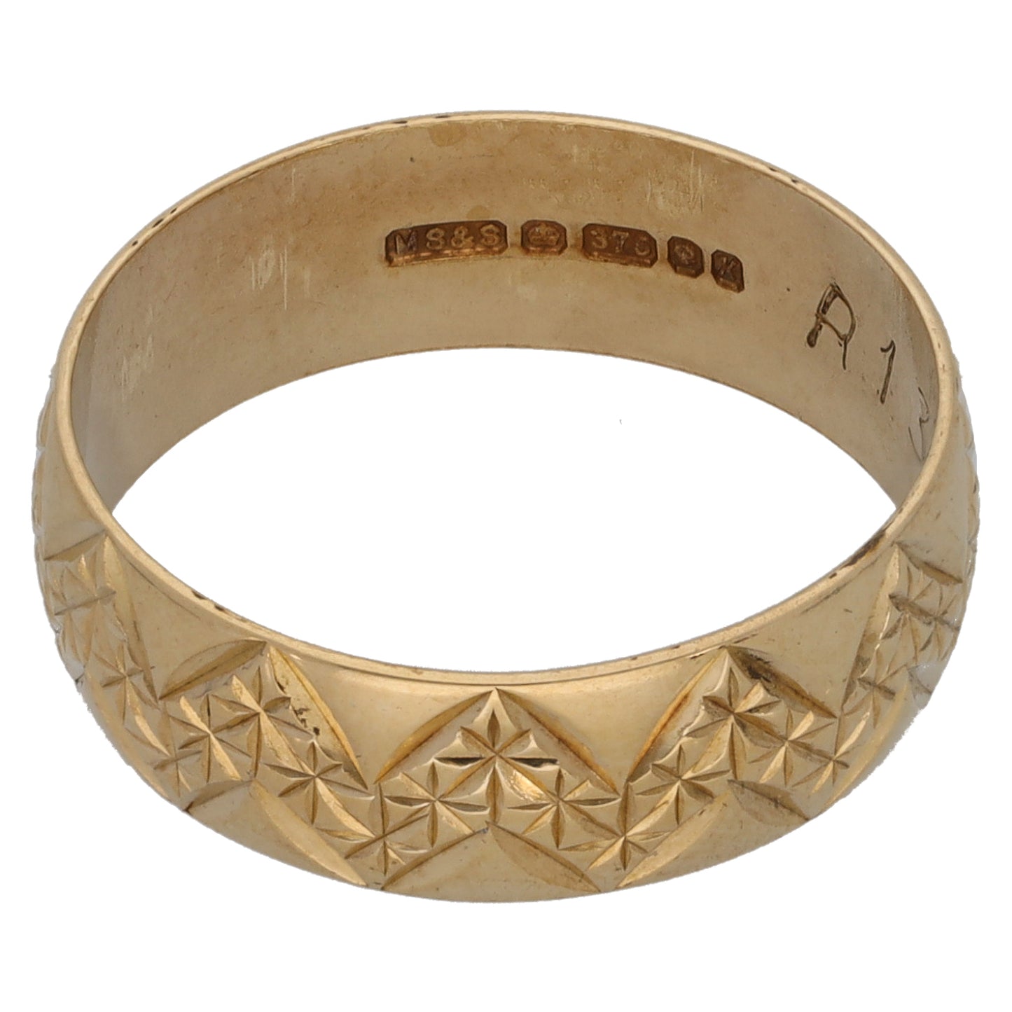 9ct Gold Patterned Wedding Ring Size M
