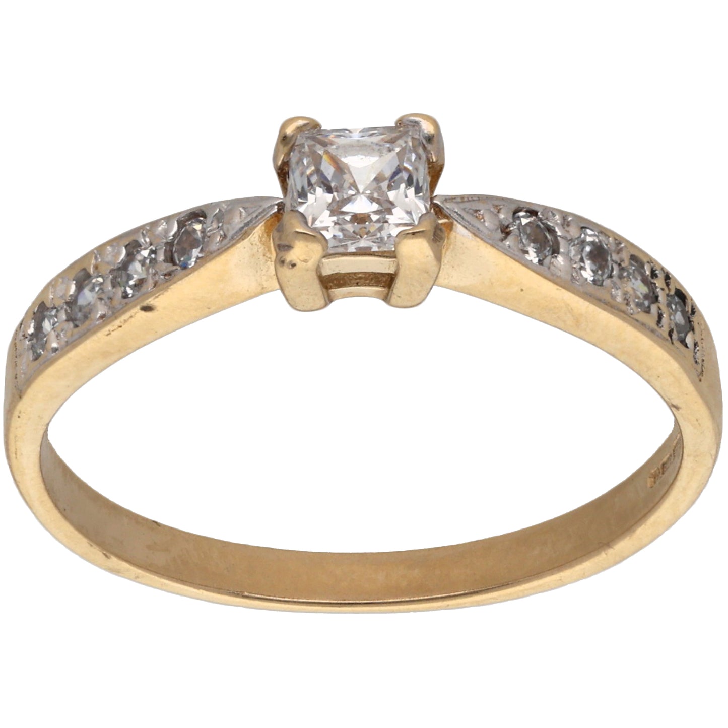 9ct Gold Cubic Zirconia Single Stone Ring With Accents Size R
