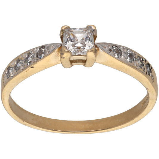 9ct Gold Cubic Zirconia Single Stone Ring With Accents Size R
