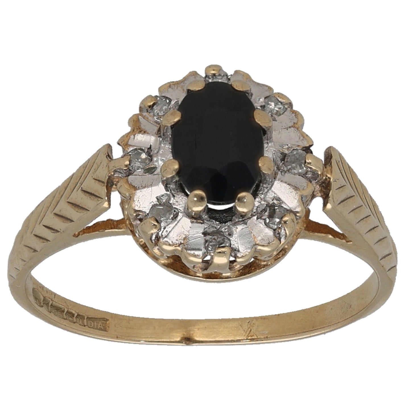 9ct Gold Sapphire & 0.04ct Diamond Dress/Cocktail Ring Size K