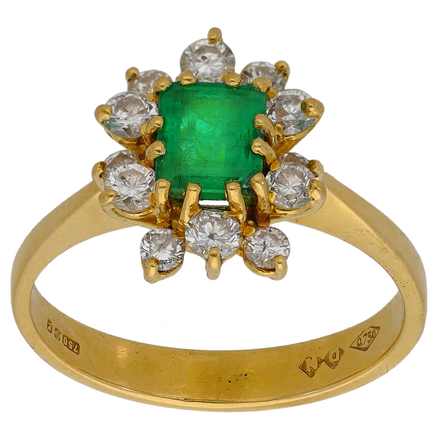 18ct Gold Emerald & 0.60ct Diamond Cluster Ring Size M