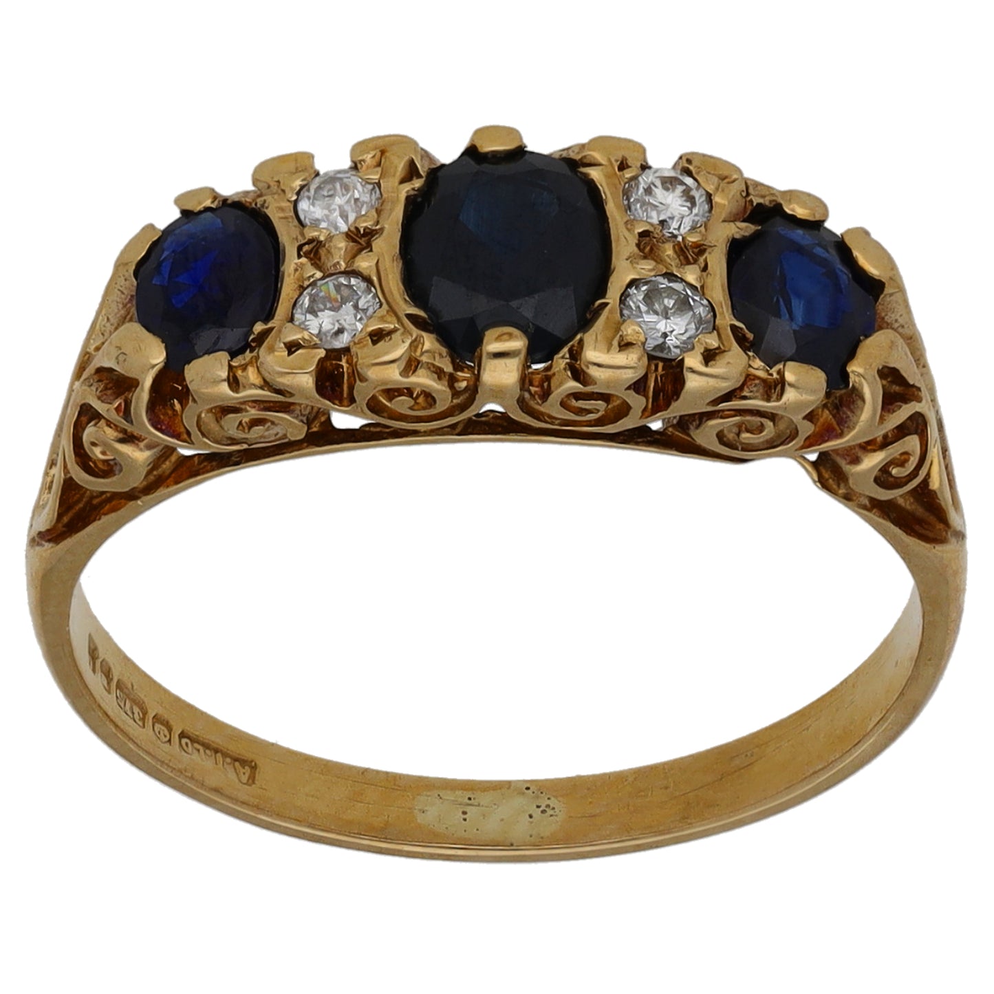 9ct Gold Sapphire & 0.20ct Diamond Dress/Cocktail Ring Size L
