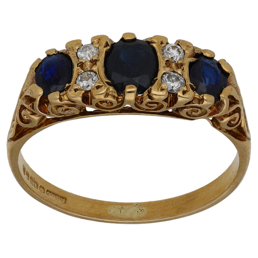 9ct Gold Sapphire & 0.20ct Diamond Dress/Cocktail Ring Size L