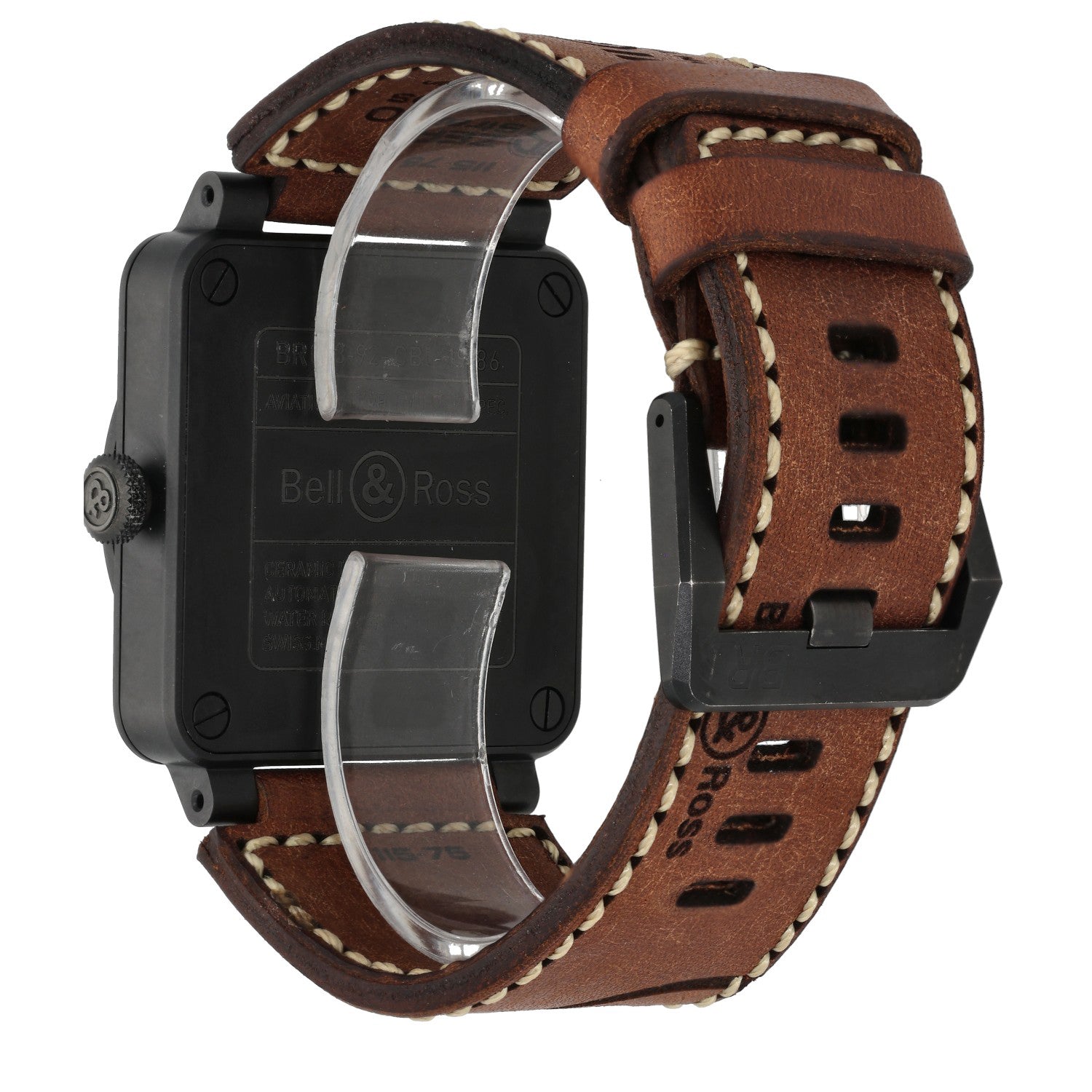 Bell & Ross BR03 BR03-92, black ceramic case, brown leather strap