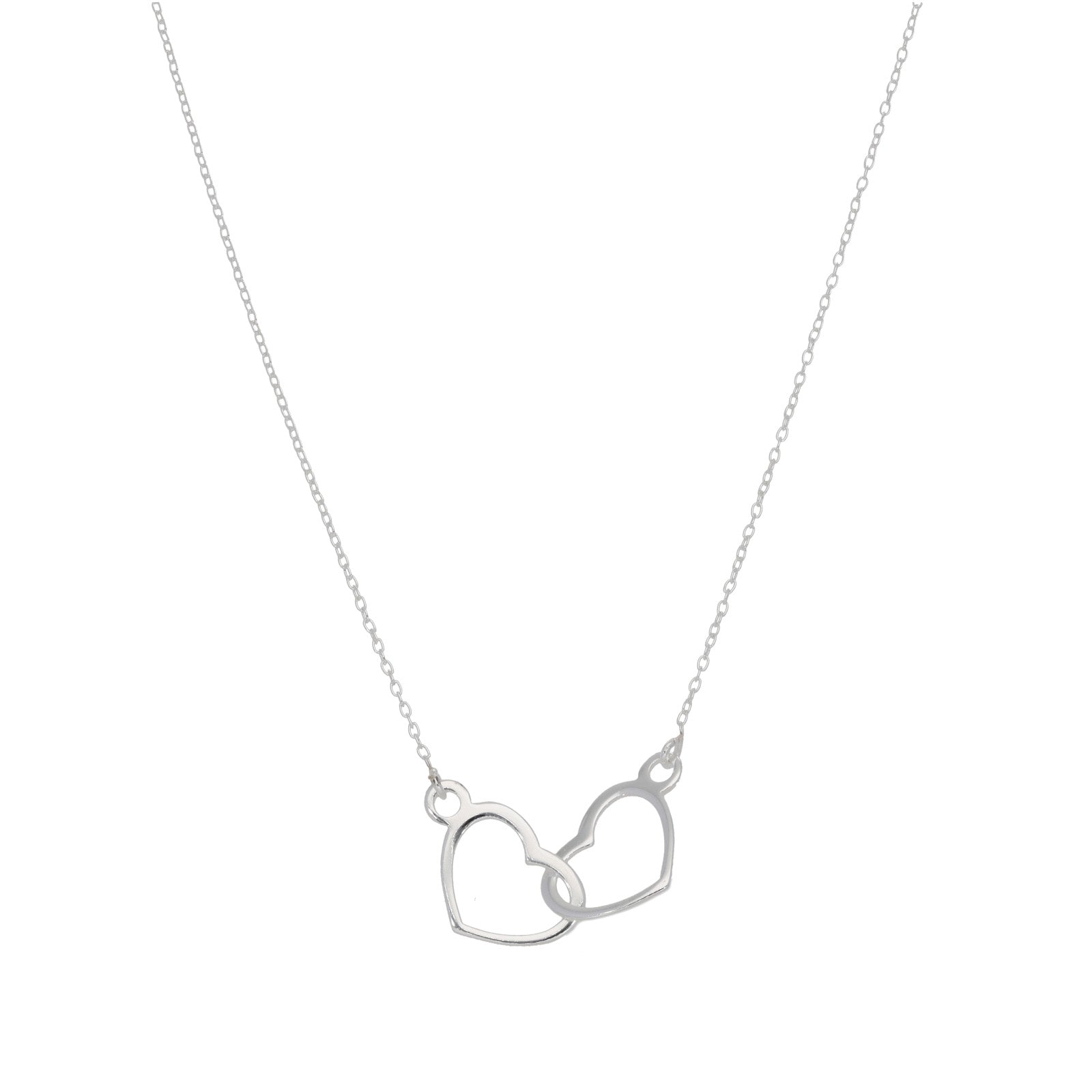 New Sterling Silver Double Heart Necklace 16