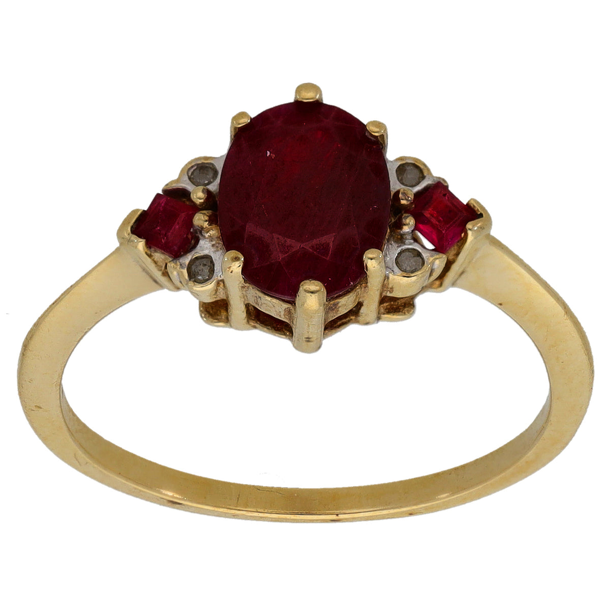 9ct Gold Ruby & 0.02ct Diamond Dress/Cocktail Ring Size O