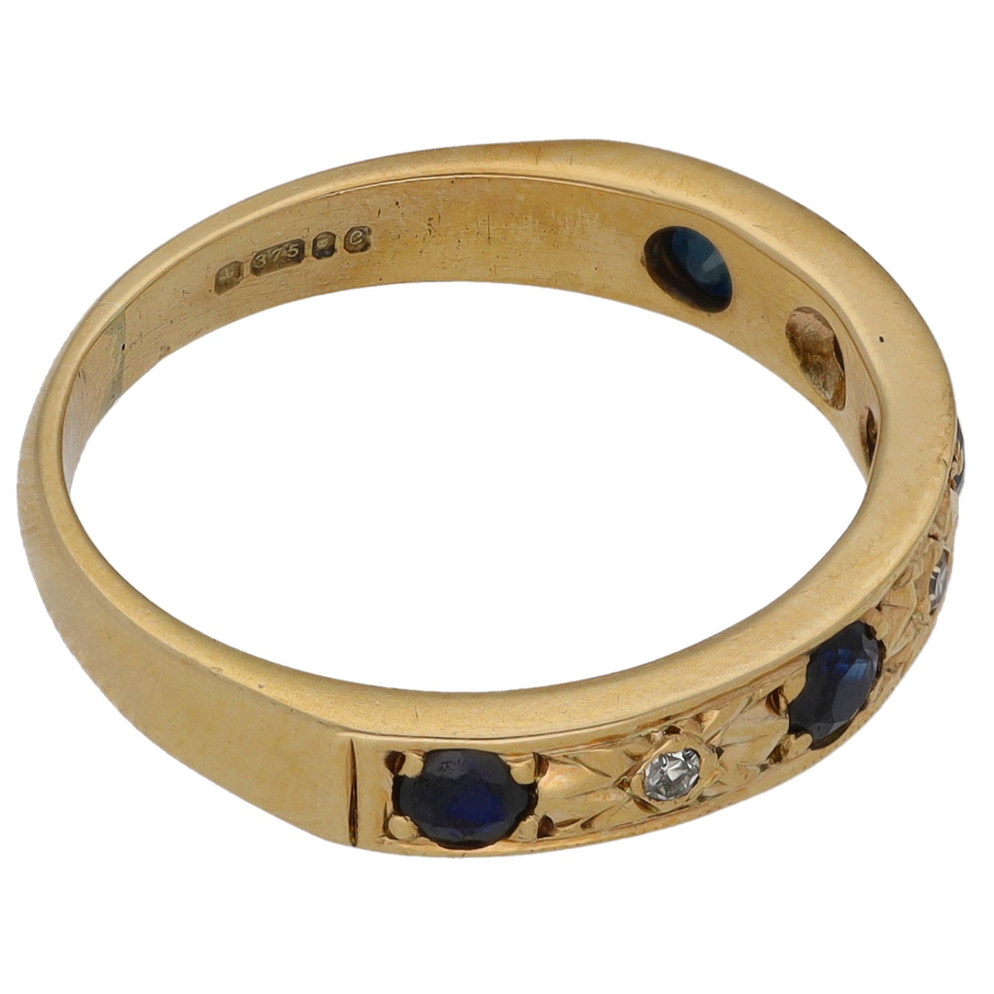 9ct Gold Sapphire & 0.03ct Diamond Half Eternity Ring Size L