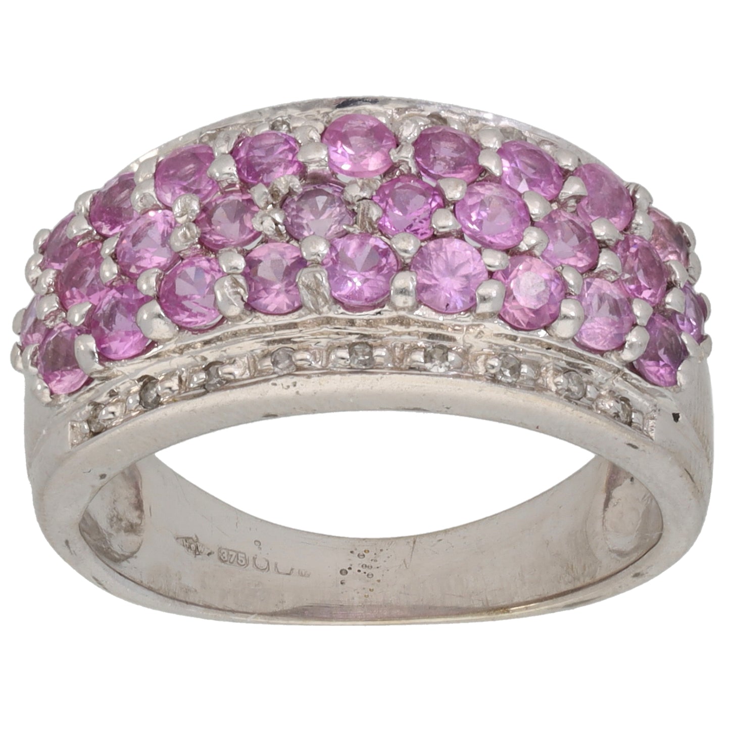 9ct White Gold Sapphire & 0.09ct Diamond Dress/Cocktail Ring Size K