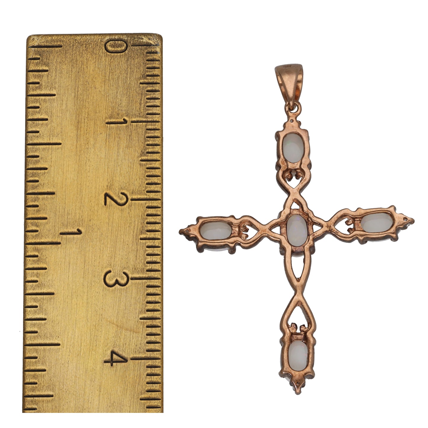 9ct Rose Gold Opal & 0.02ct Diamond Cross Pendant