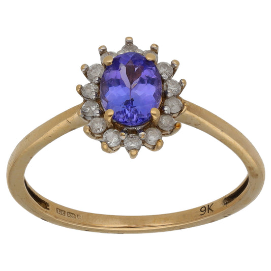 9ct Gold Tanzanite & 0.07ct Diamond Cluster Ring Size Q