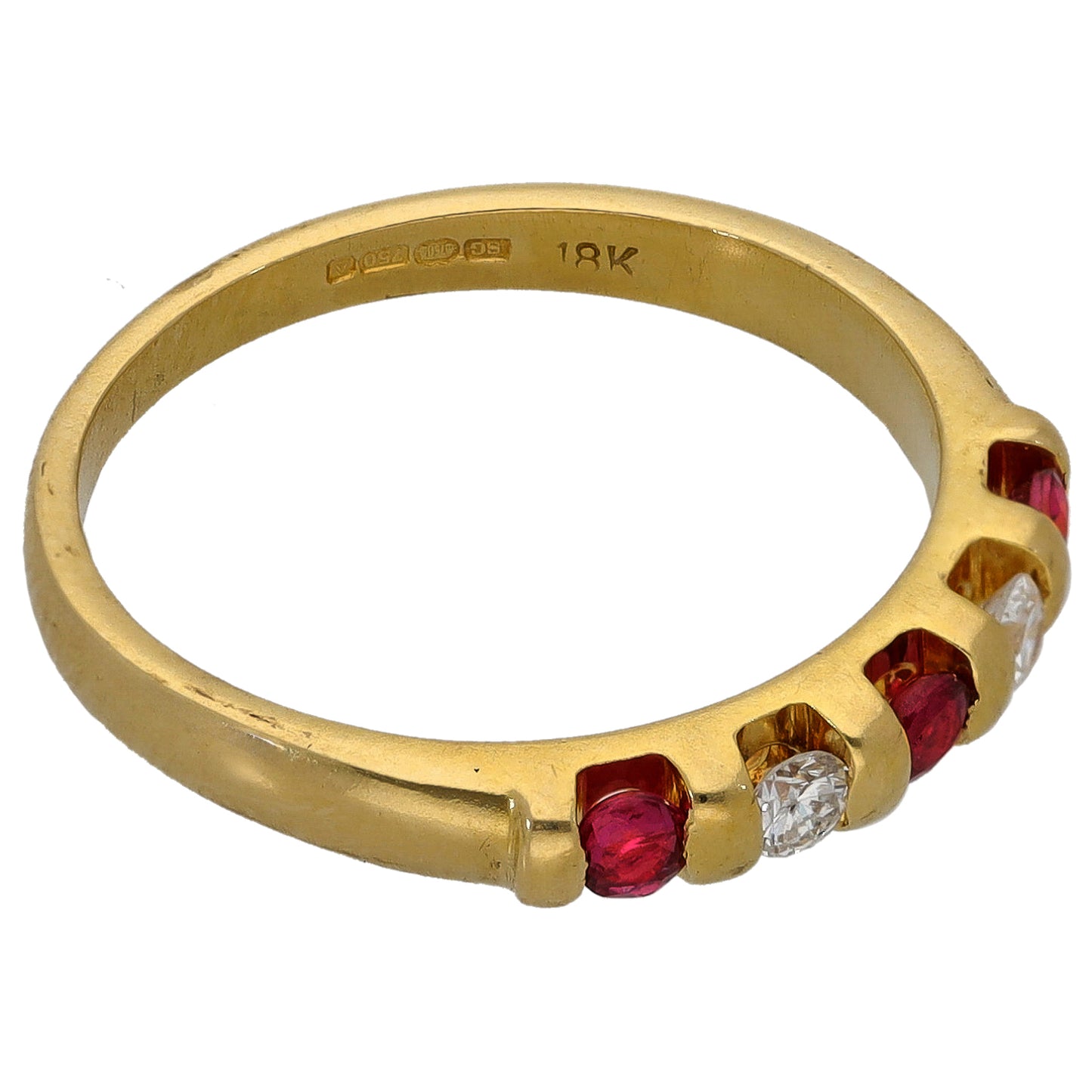 18ct Gold Ruby & 0.08ct Diamond Half Eternity Ring Size K