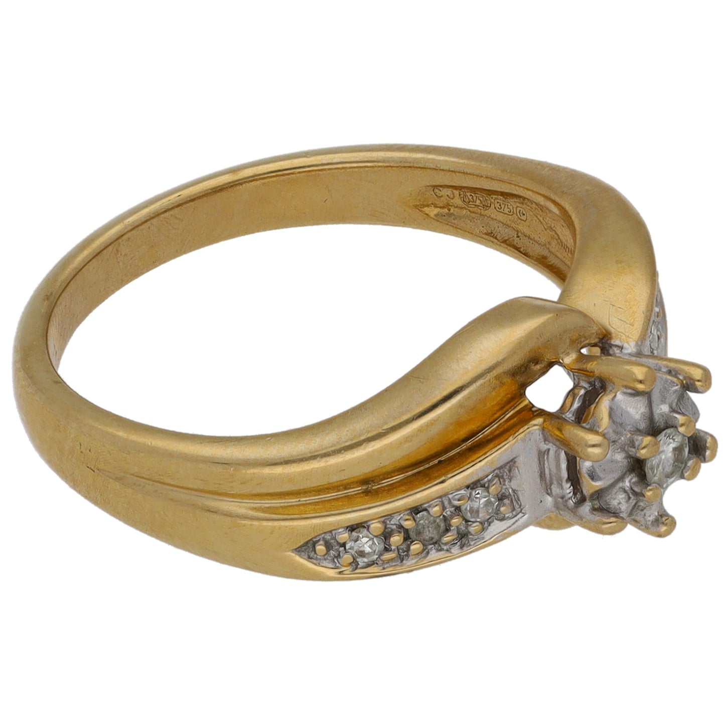 9ct Bicolour Gold 0.07ct Diamond Solitaire Ring With Accent Stones Size L