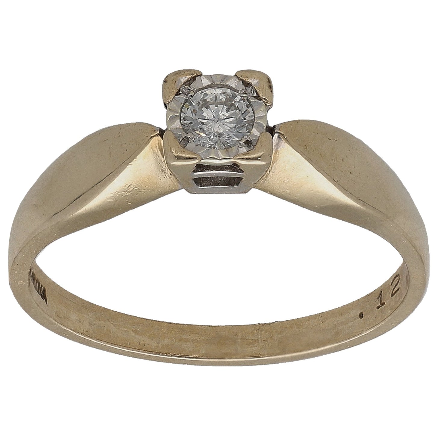 9ct gold solitaire ring with round diamond and claw setting