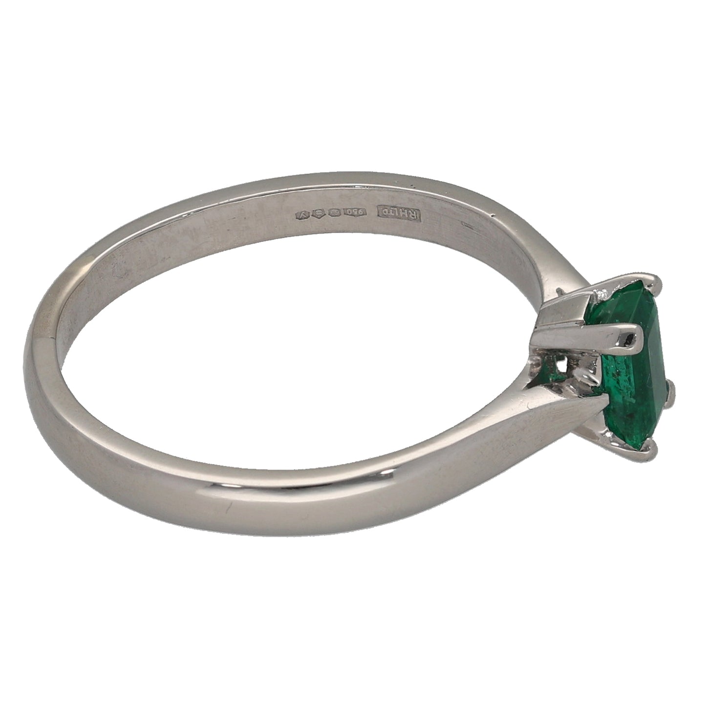 Platinum Emerald Single Stone Ring Size R