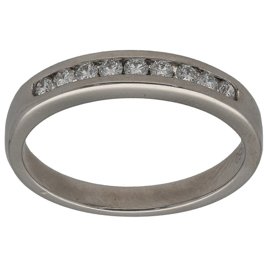 Platinum half eternity ring with round diamonds across the top band, size N