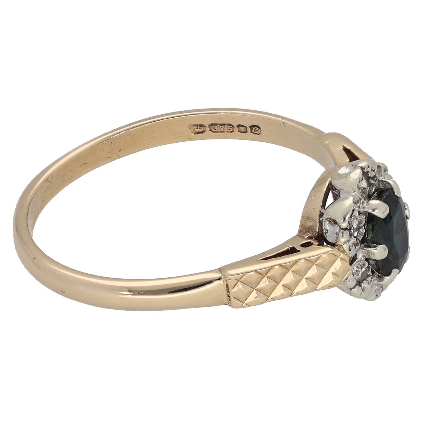 9ct Gold Sapphire & 0.03ct Diamond Dress/Cocktail Ring Size P