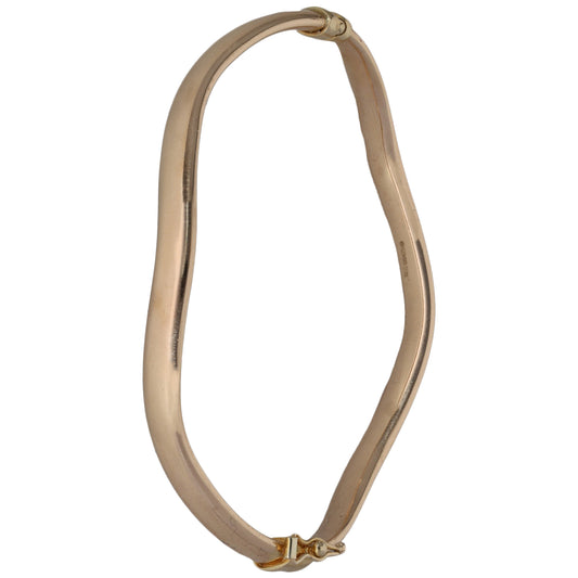 Polished 9ct gold hinged bangle with clasp closure at top