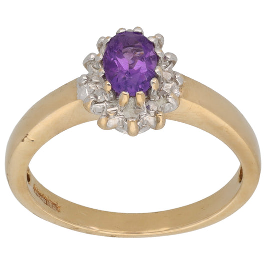 9ct Gold Amethyst & 0.03ct Diamond Dress/Cocktail Ring Size M