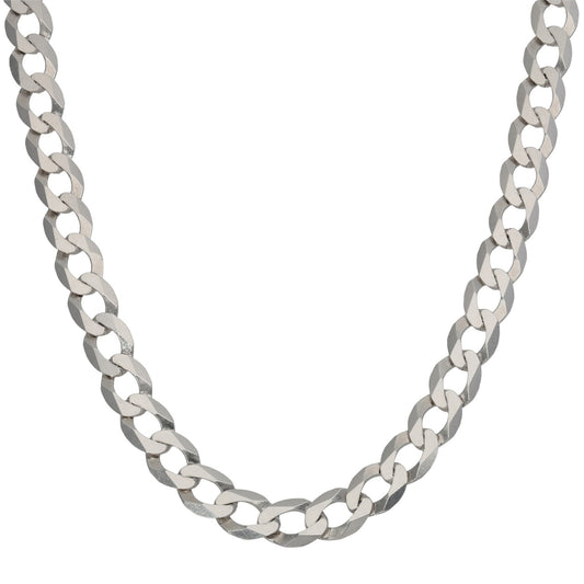 Sterling silver curb chain necklace with flat interlocking links, 20-inch length