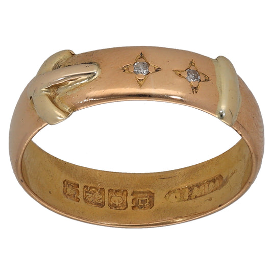 22ct Gold 0.02ct Diamond Buckle Ring Size O