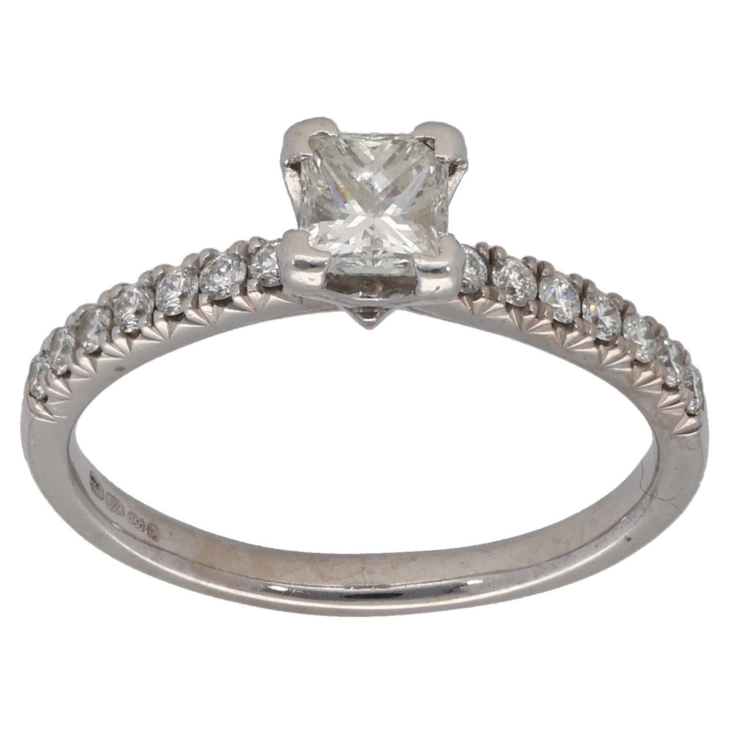 18ct White Gold 0.45ct Diamond Solitaire Ring With Accent Stones Size K