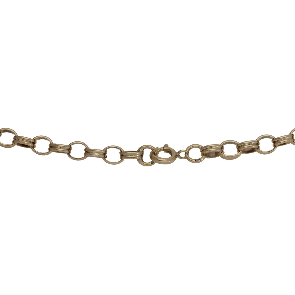 9ct gold belcher chain close-up, oval links on a straight section