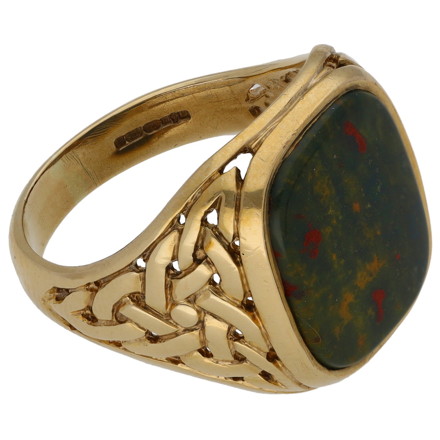 9ct Gold Bloodstone Single Stone Signet Ring Size T