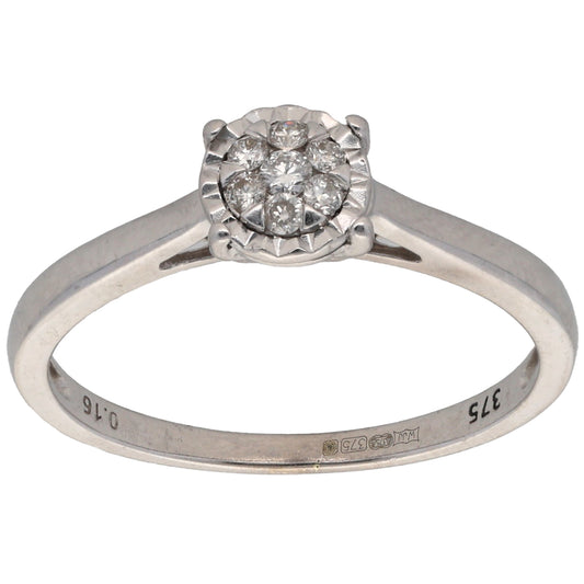 9ct White Gold 0.16ct Diamond Cluster Ring Size S