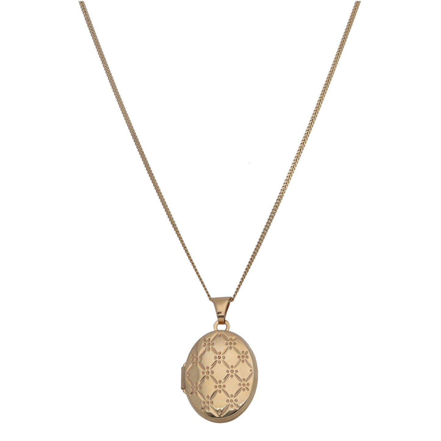 9ct Gold Patterned Locket Pendant With Chain