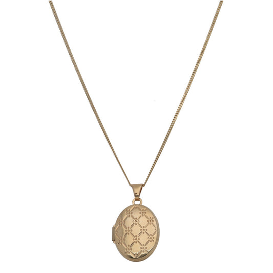 9ct Gold Patterned Locket Pendant With Chain