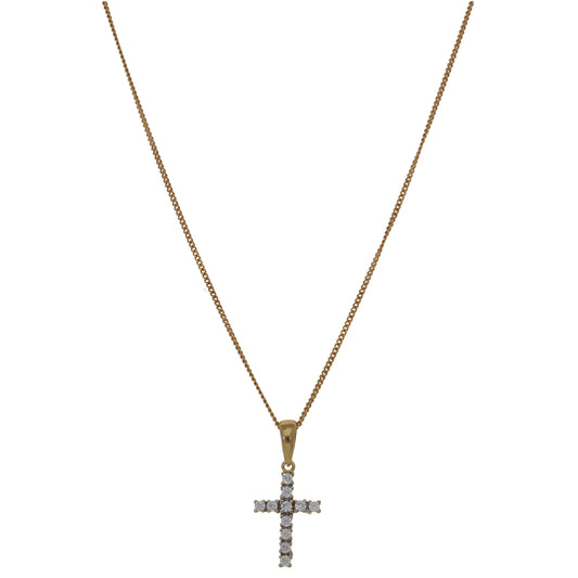 9ct Gold Cubic Zirconia Cross Pendant With Chain