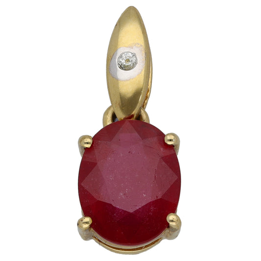 9ct Gold Glass Filled Ruby & Cubic Zirconia Dress/Cocktail Pendant