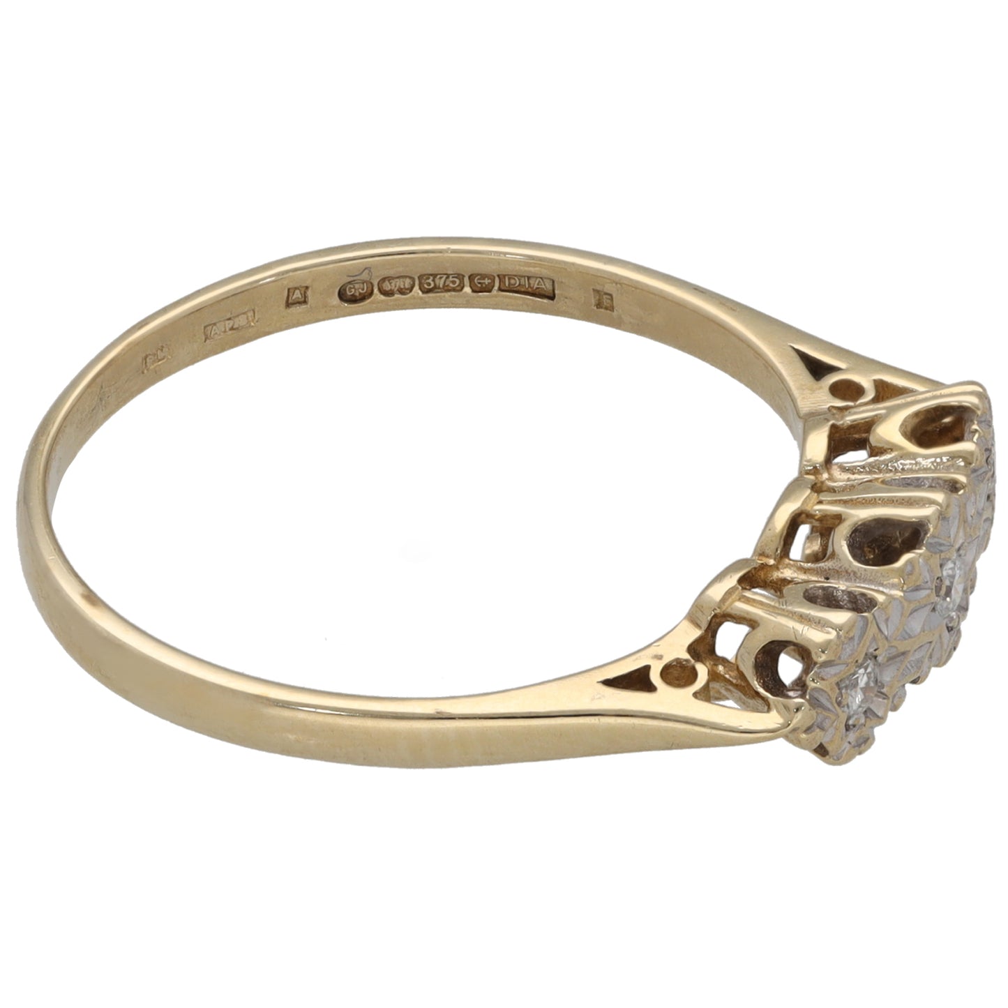 9ct Gold 0.06ct Diamond Trilogy Ring Size P
