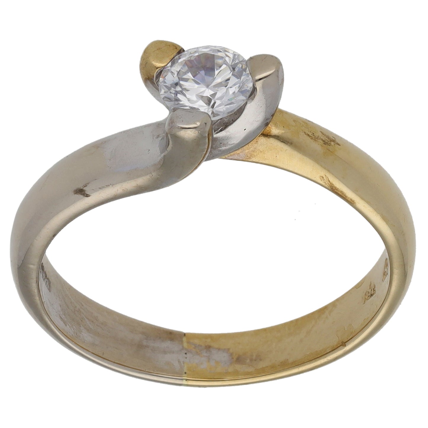 9ct Bicolour Gold Cubic Zirconia Single Stone Ring Size P