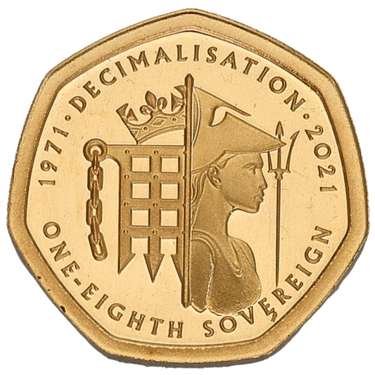 22ct Gold Queen Elizabeth II Decimalisation Eighth Sovereign Coin 2021