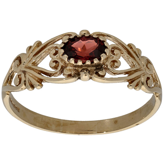 9ct Gold Garnet Single Stone Ring Size U