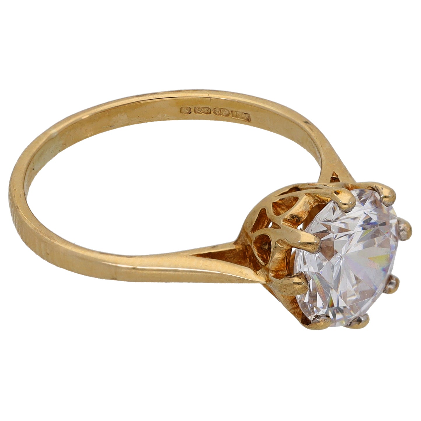 9ct Gold Cubic Zirconia Single Stone Ring Size M