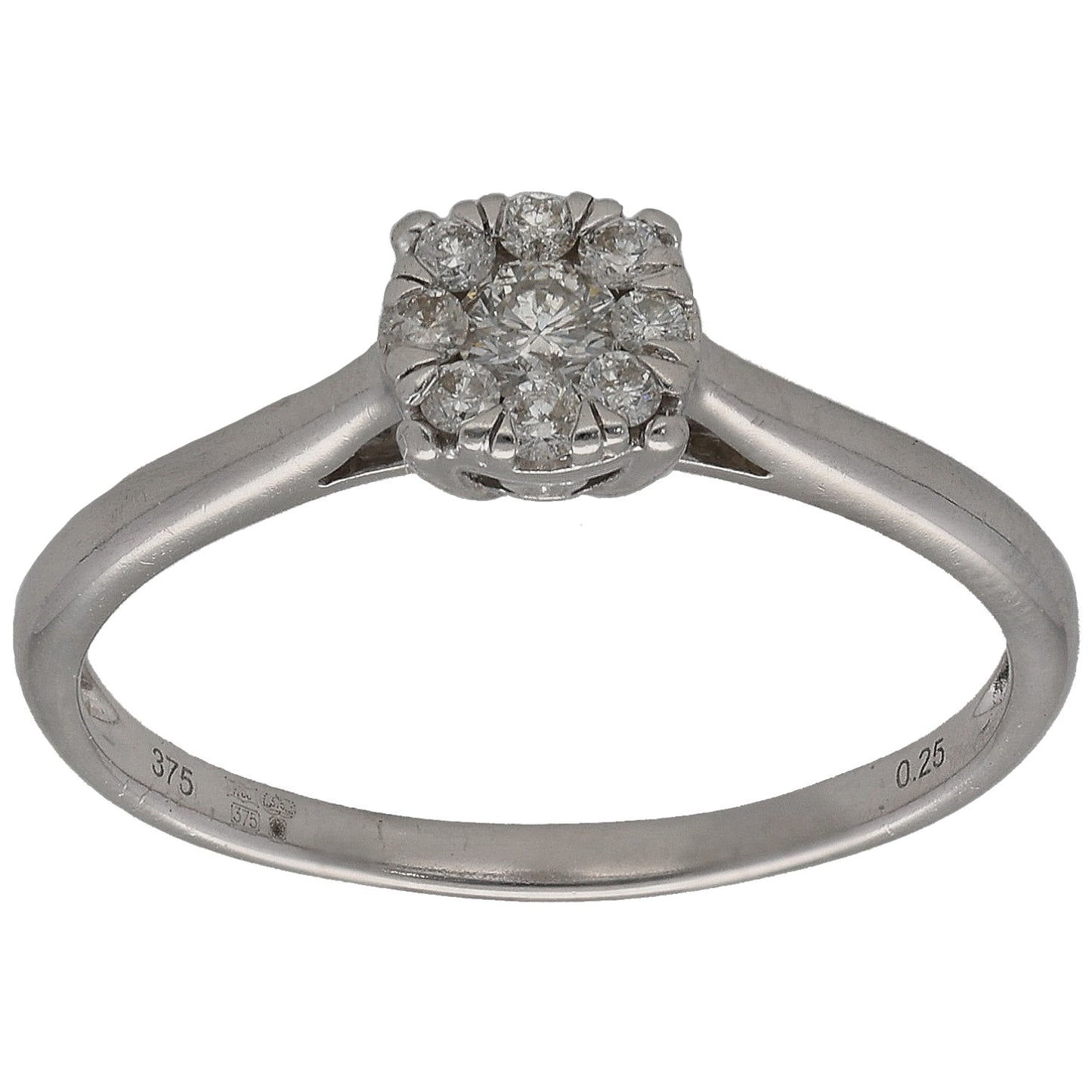 9ct White Gold 0.13ct Diamond Cluster Ring Size Q