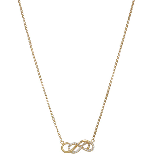 New 9ct Gold Cubic Zirconia Infinity Belcher Necklace 18"