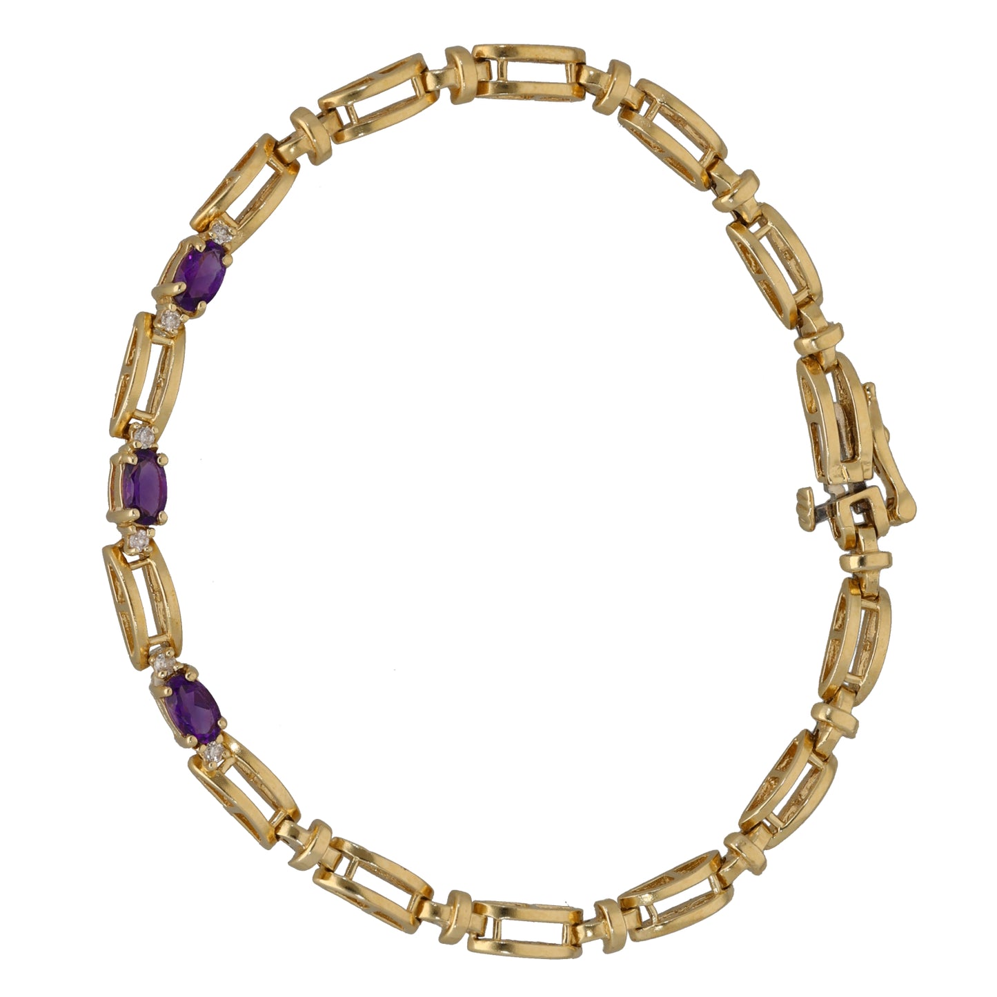 9ct Gold Amethyst & 0.06ct Diamond Fancy Stone Set Bracelet