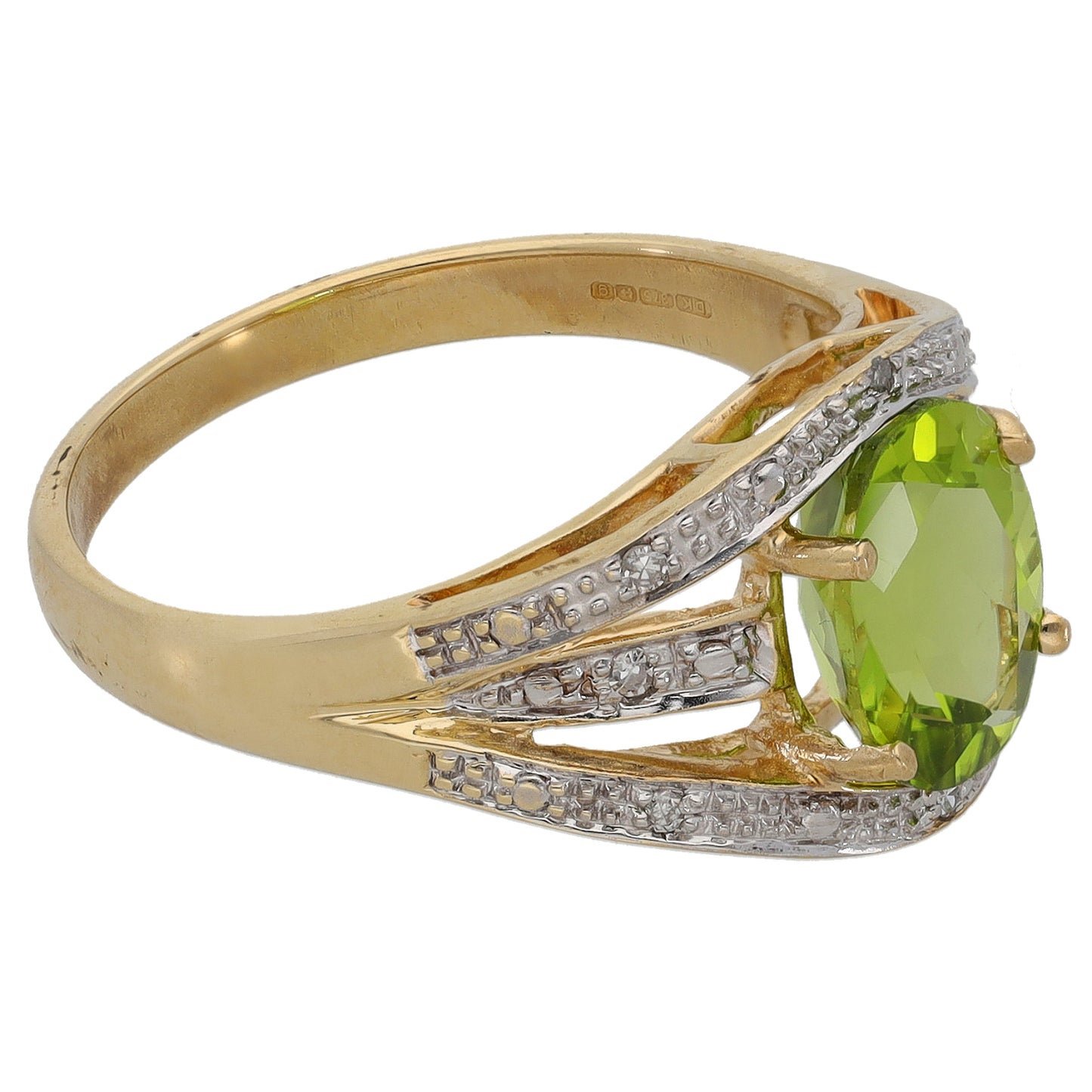 9ct Gold Peridot & 0.04ct Diamond Dress/Cocktail Ring Size O