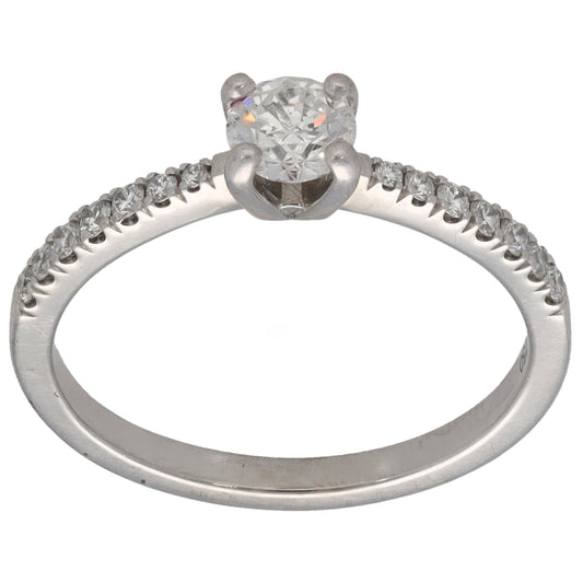 18ct White Gold 0.47ct Diamond Solitaire Ring With Accent Stones Size L