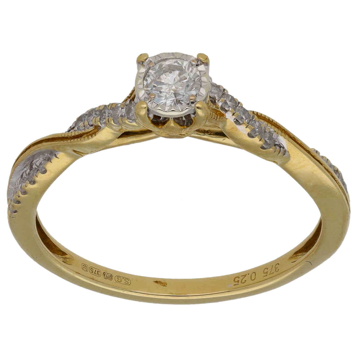9ct Gold 0.25ct Diamond Solitaire Ring With Accent Stones Size N