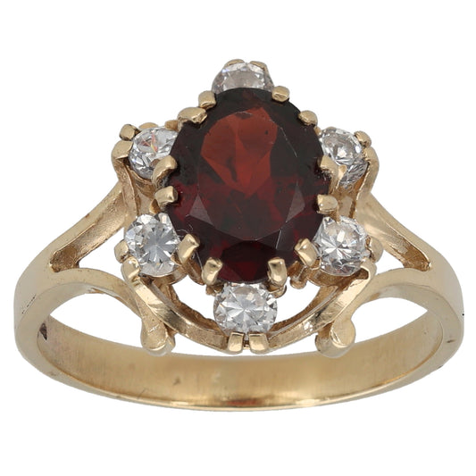 9ct Gold Garnet & Cubic Zirconia Dress/Cocktail Ring Size O