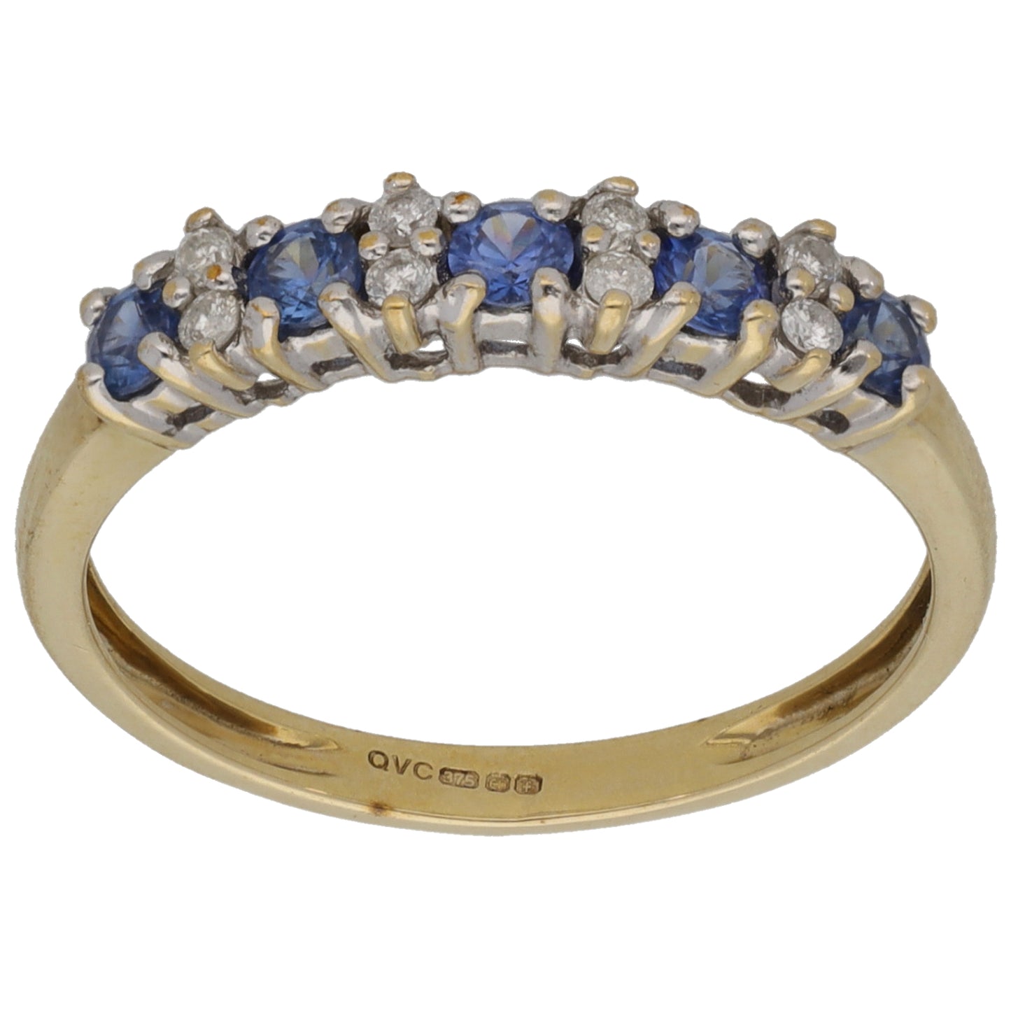 9ct Gold 0.08ct Diamond & Sapphire Half Eternity Ring Size O