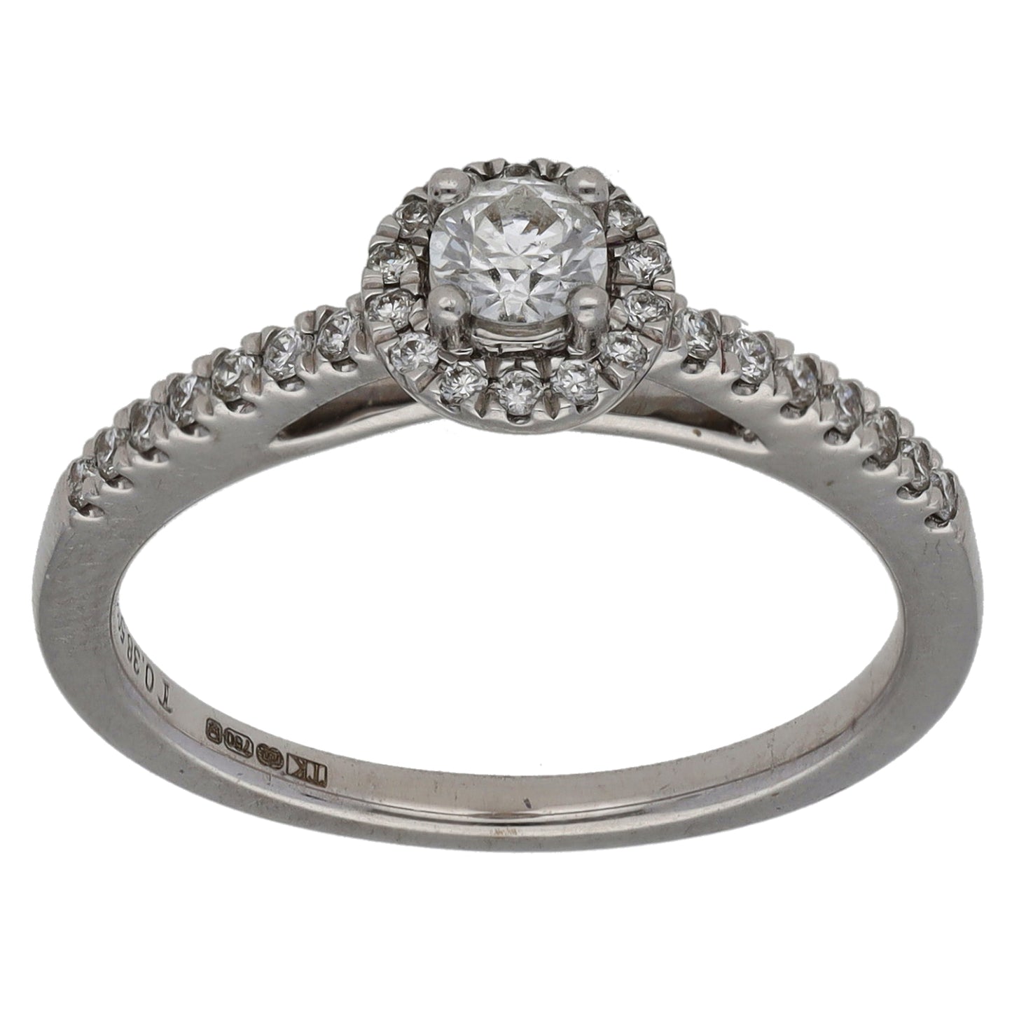 18ct White Gold 0.47ct Diamond Halo Ring Size N