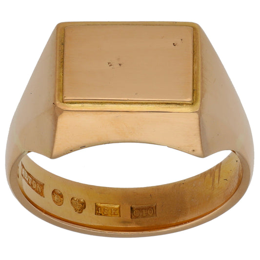 18ct Gold Plain Signet Ring Size U