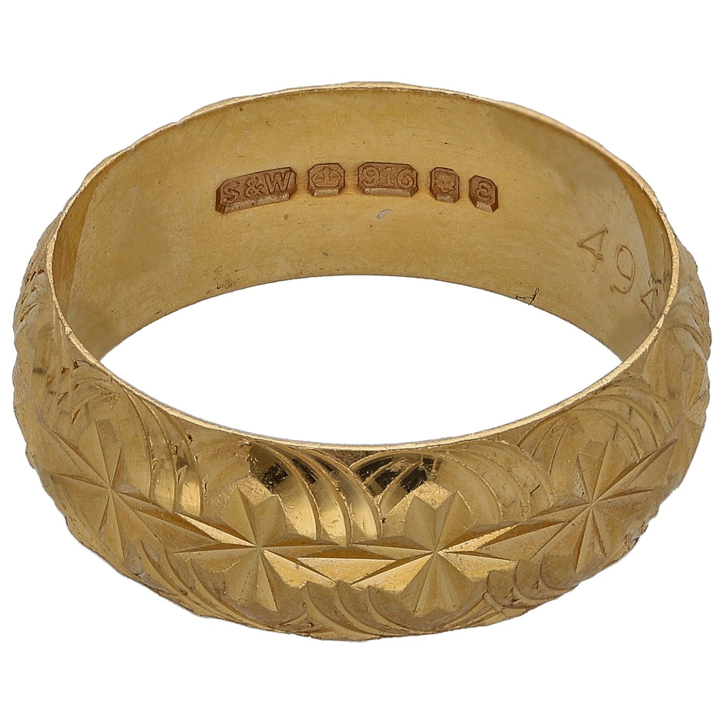 22ct Gold Patterned Wedding Ring Size Q