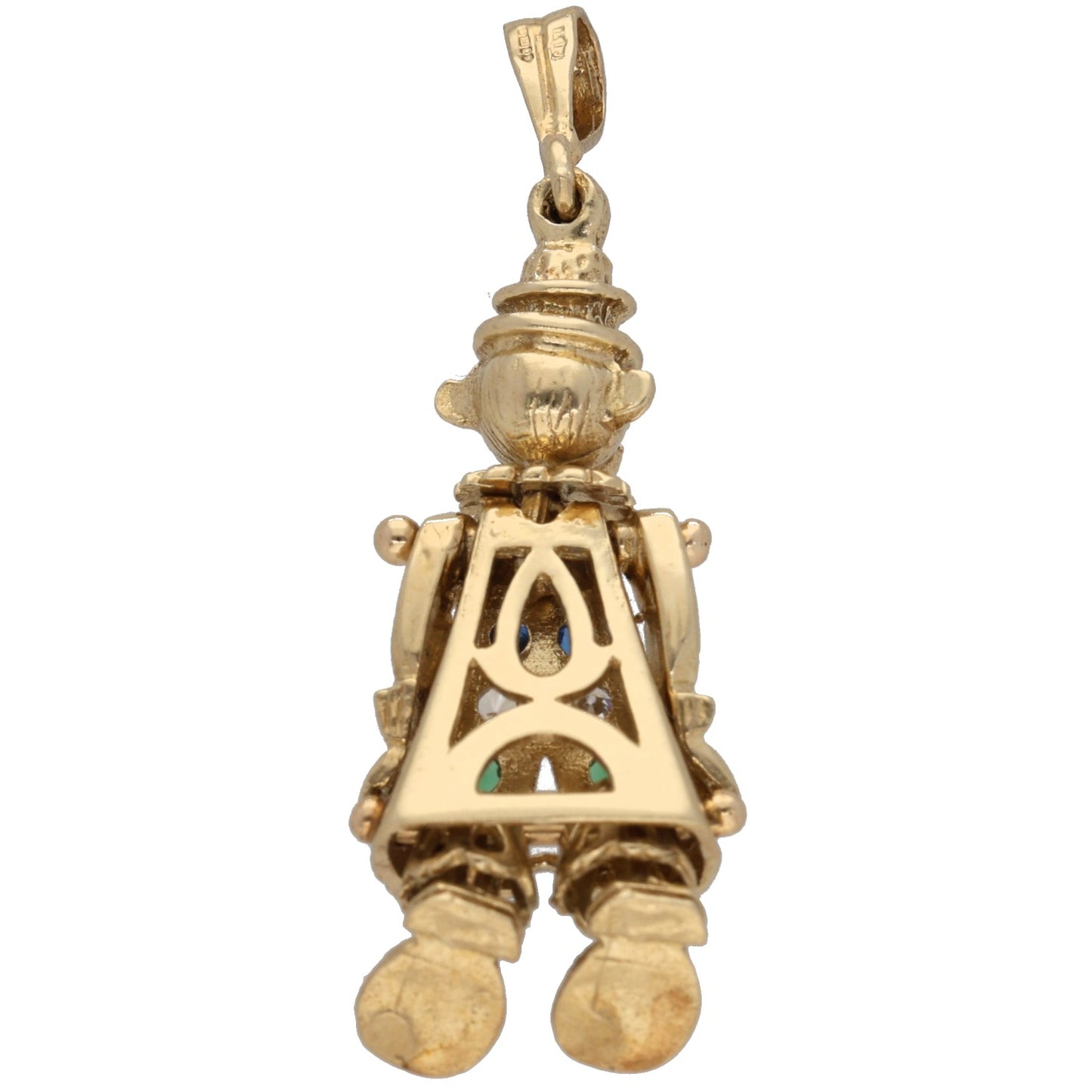 9ct Gold Man Made Ruby, Man Made Sapphire, Man Made Emerald & Cubic Zirconia Clown Pendant
